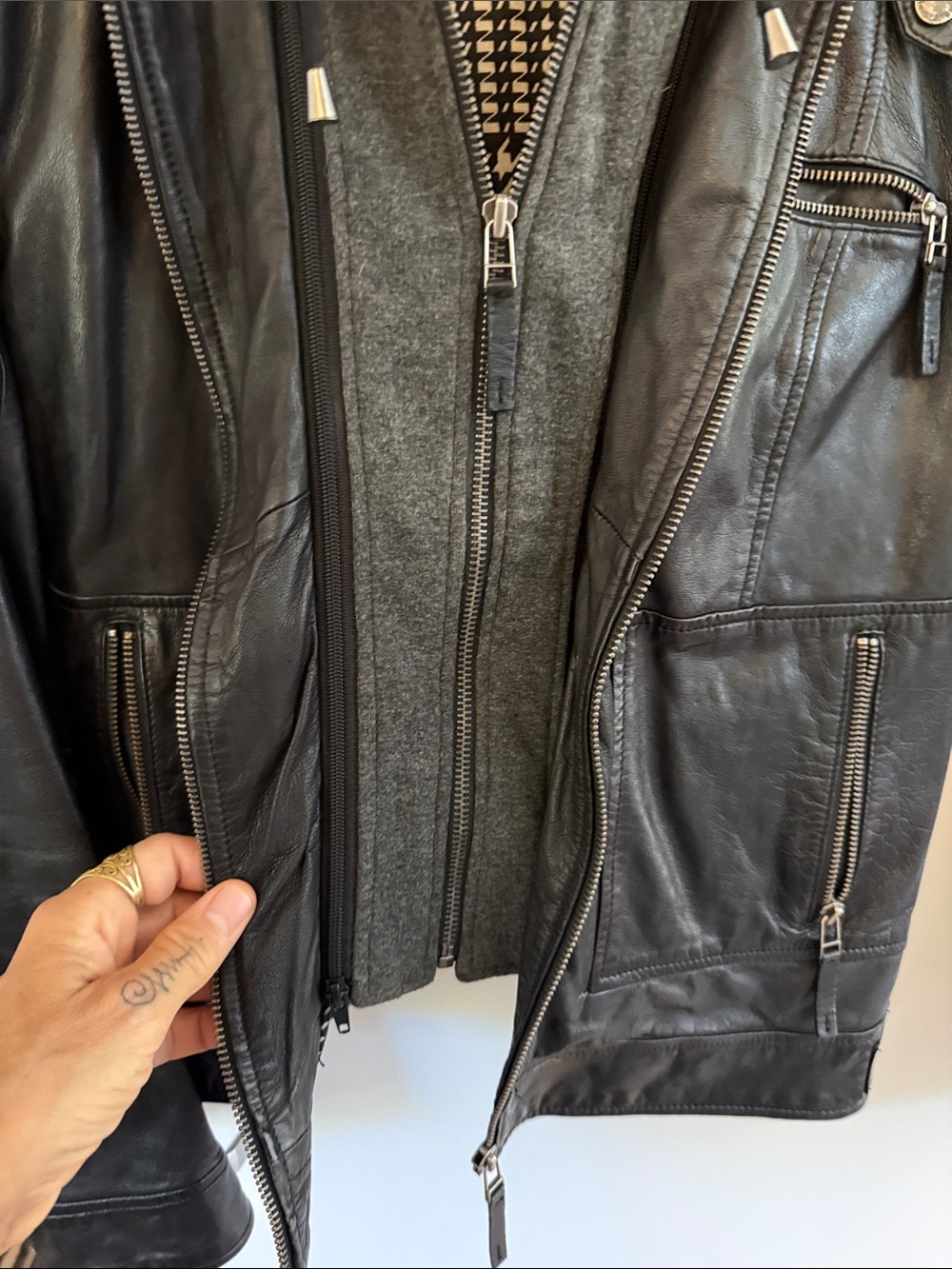 Bod & Christensen Black Leather Hooded Moto Jacket - Picture 3 of 7
